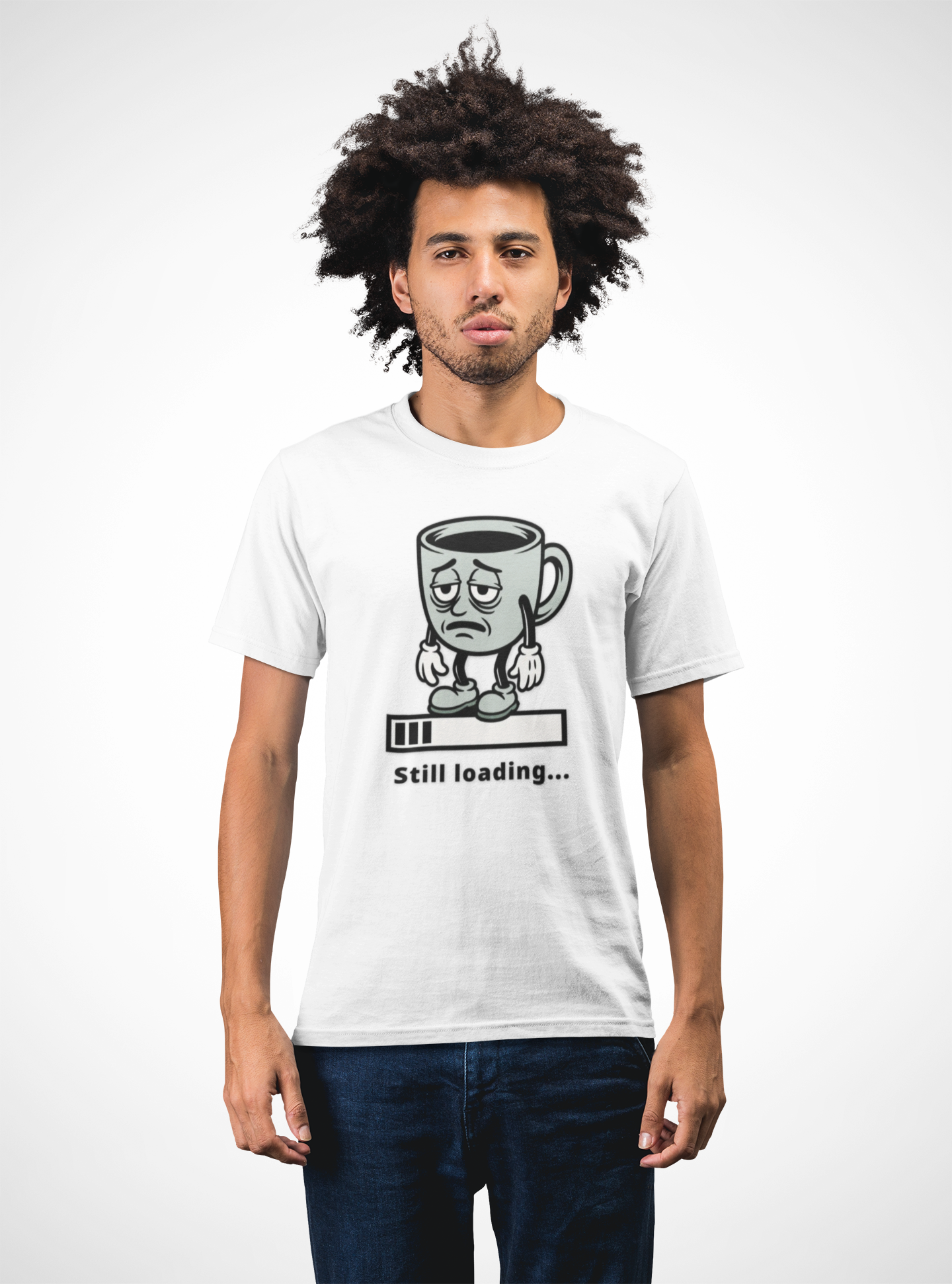 Still Loading Coffee Tee — Tired Morning Cup Graphic T-Shirt
