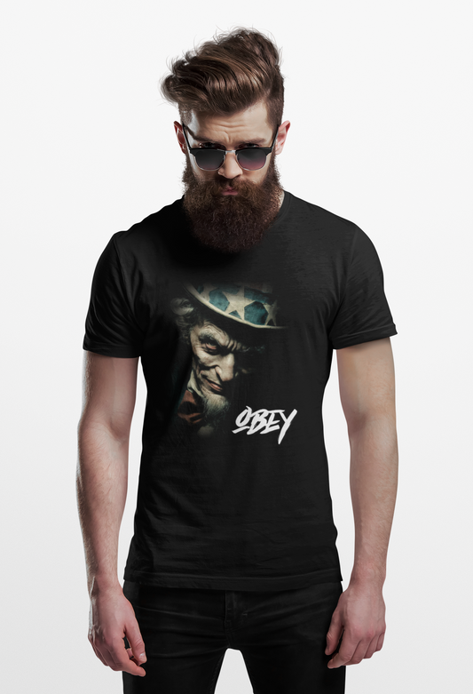 Obey Uncle Sam Graphic Tee — Dark Patriotic T-Shirt