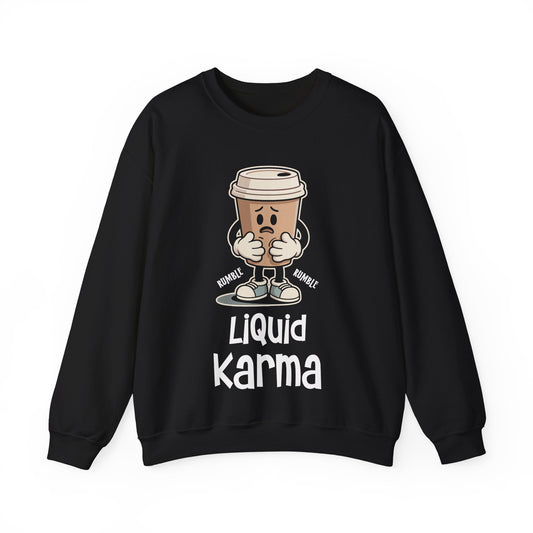 Liquid Karma Coffee Sweatshirt — Cute Coffee Cup Graphic Crewneck