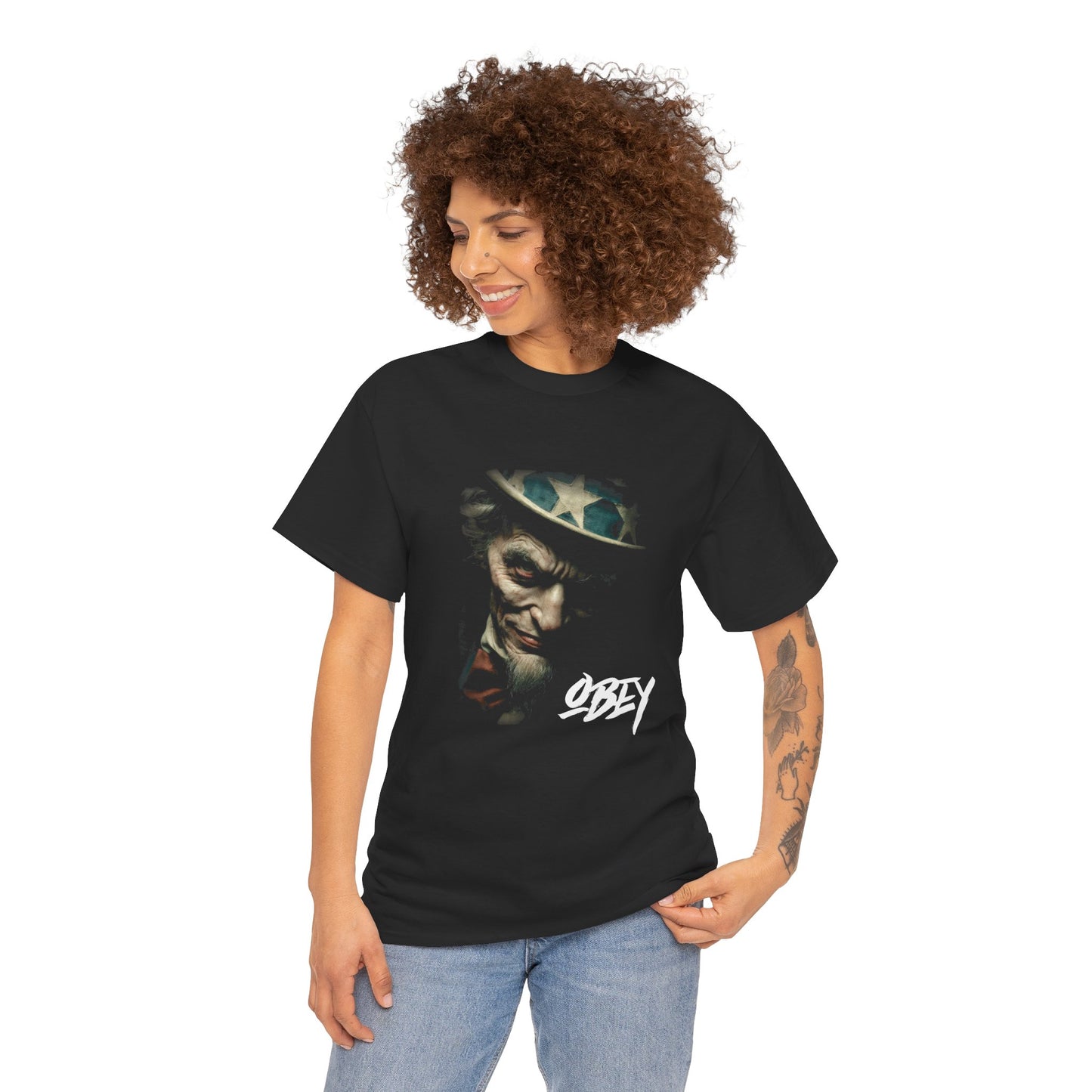 Obey Uncle Sam Graphic Tee — Dark Patriotic T-Shirt